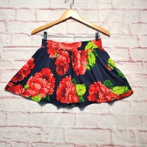Abercrombie & Fitch Skirt Womens Medium Navy Red Floral Pleated Lined‎ Summer